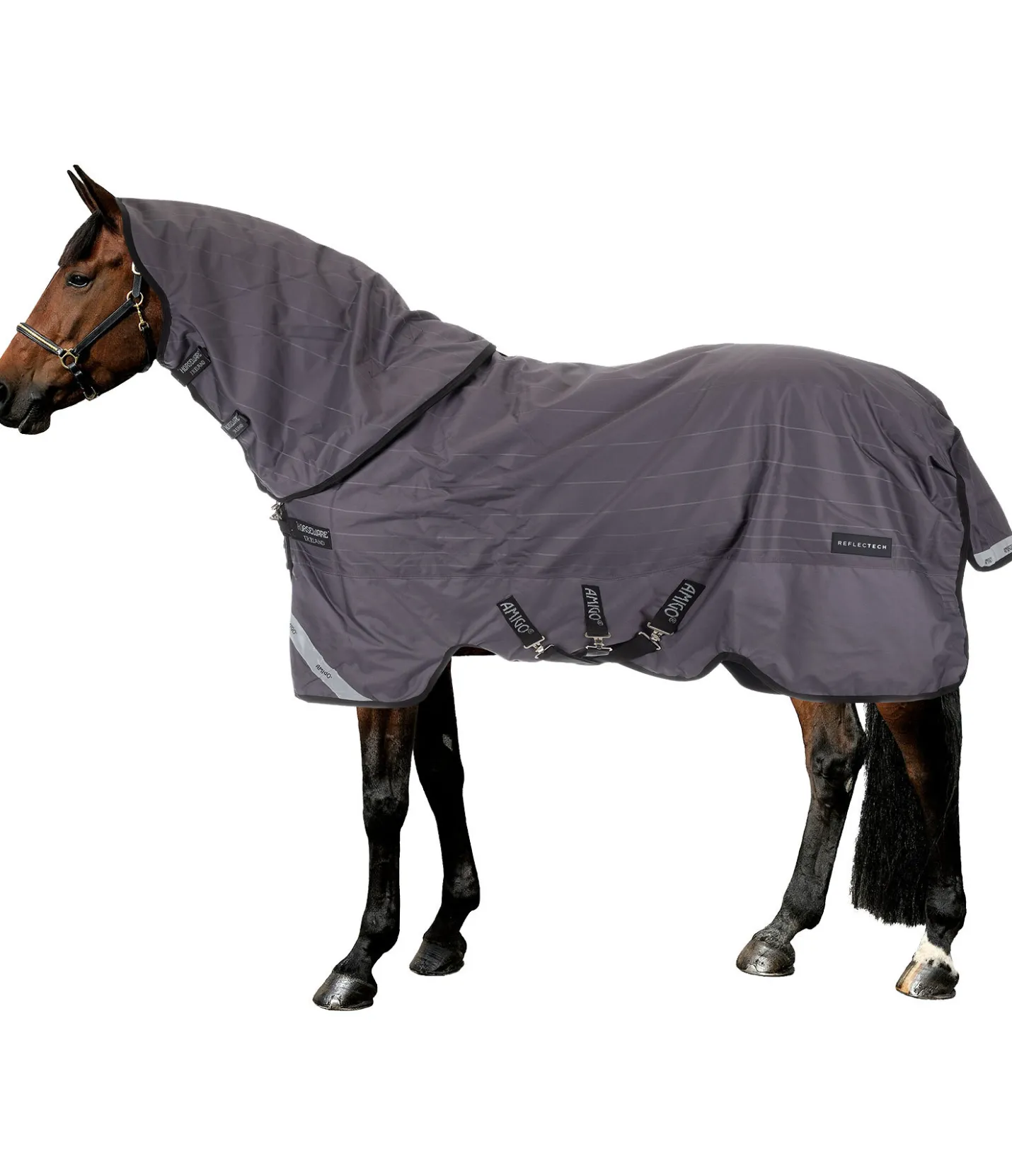 HORSEWARE Couverture avec couvre-cou AMIGO Bravo 12 Reflectech Plus Lite, 100 g carbone Clearance