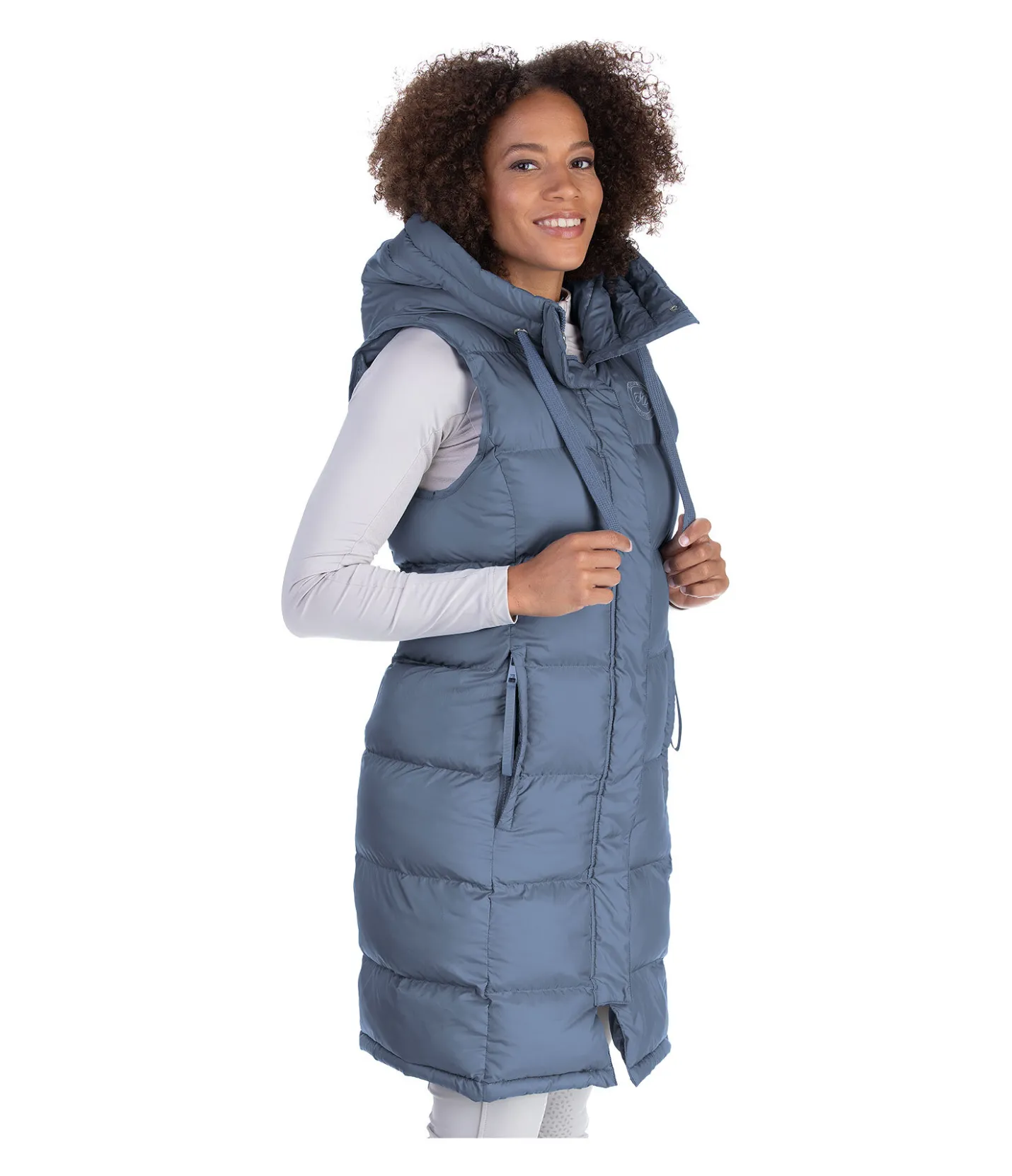 Felix Bühler Gilet long à capuche Clara bleu fumée