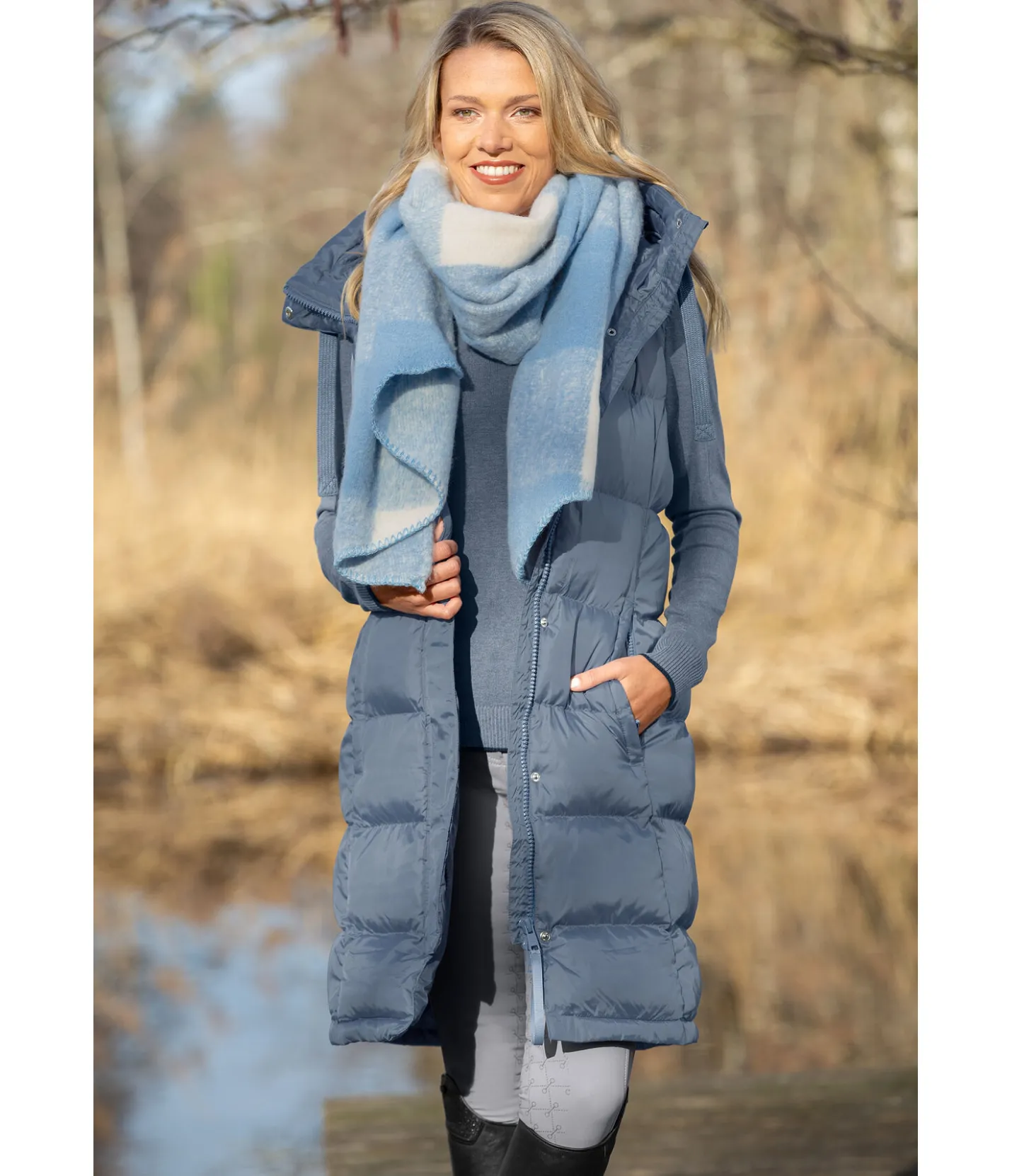 Felix Bühler Gilet long à capuche Clara bleu fumée