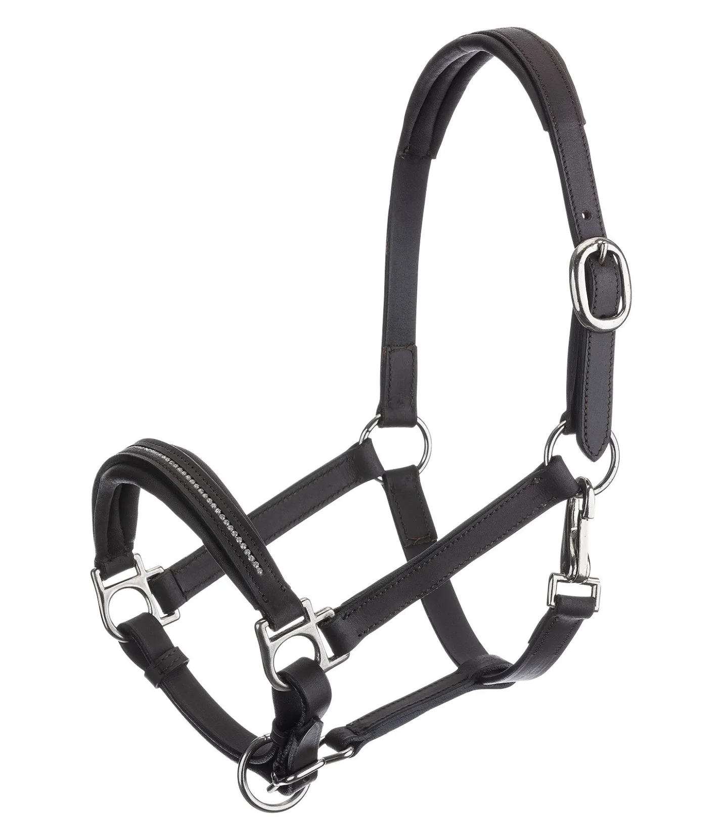 SHOWMASTER Licol poulain et shetland en cuir orné de strass Selina marron foncé New