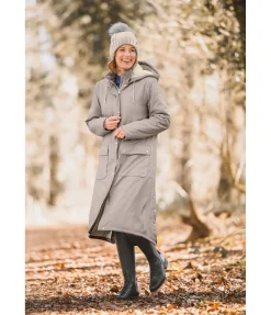 Felix Bühler Manteau de pluie long à capuche doublé en fourrure Teddy Paris taupe Outlet