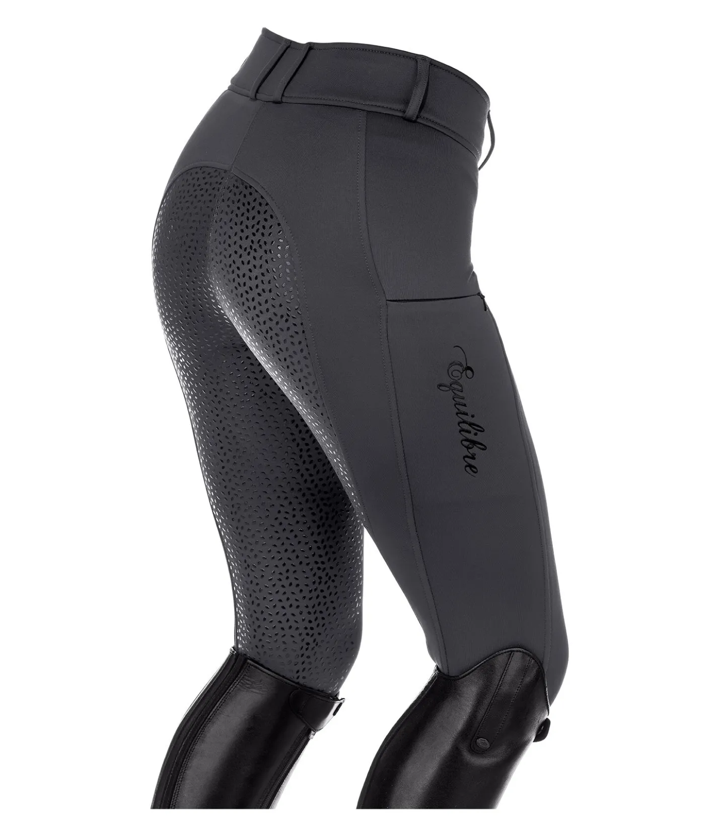 Equilibre Pantalon d'équitation thermique hybride à fond intégral Grip Marleen carbone Sale