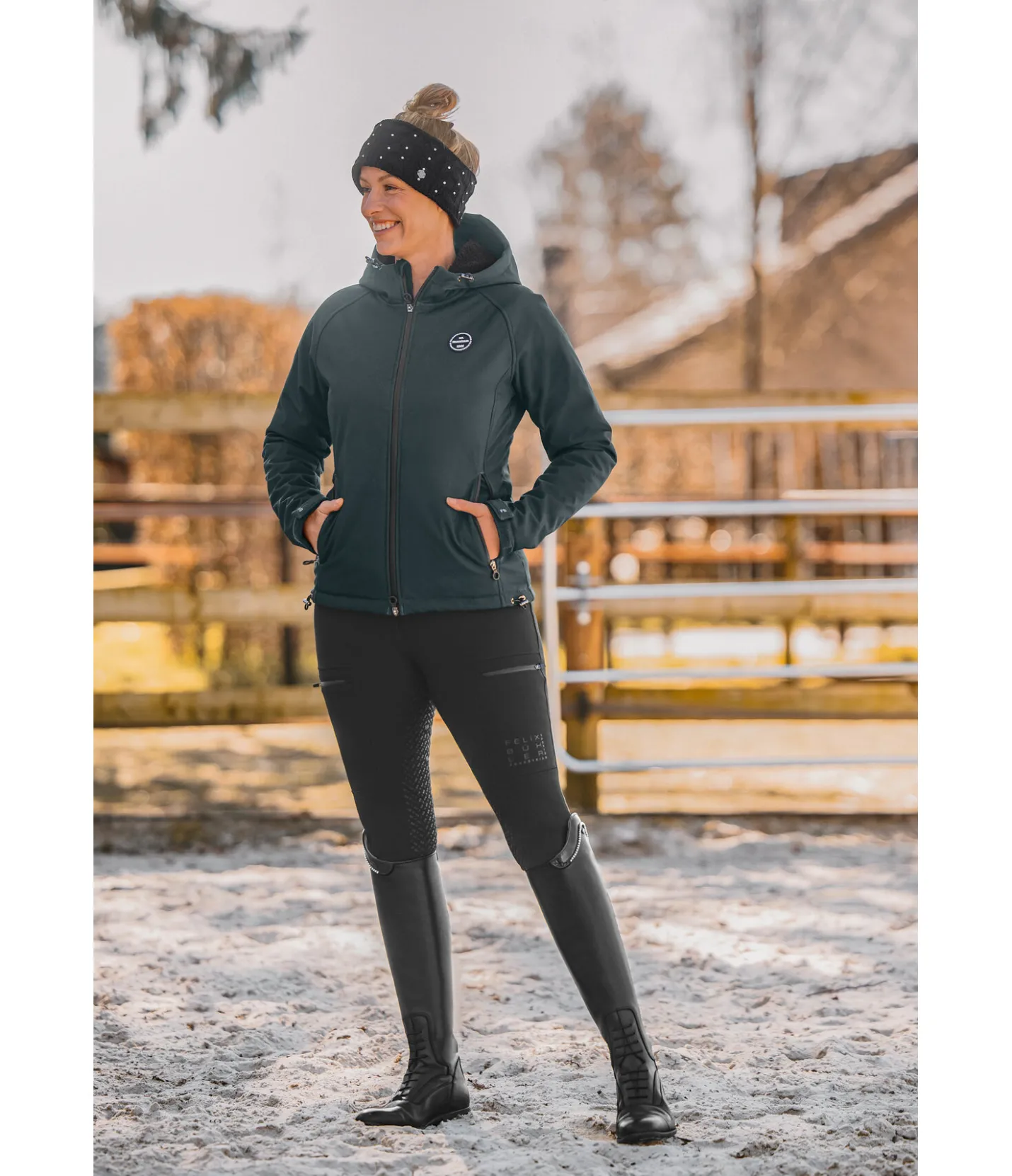 Felix Bühler Veste d'équitation softshell à capuche Lara II thé vert Clearance
